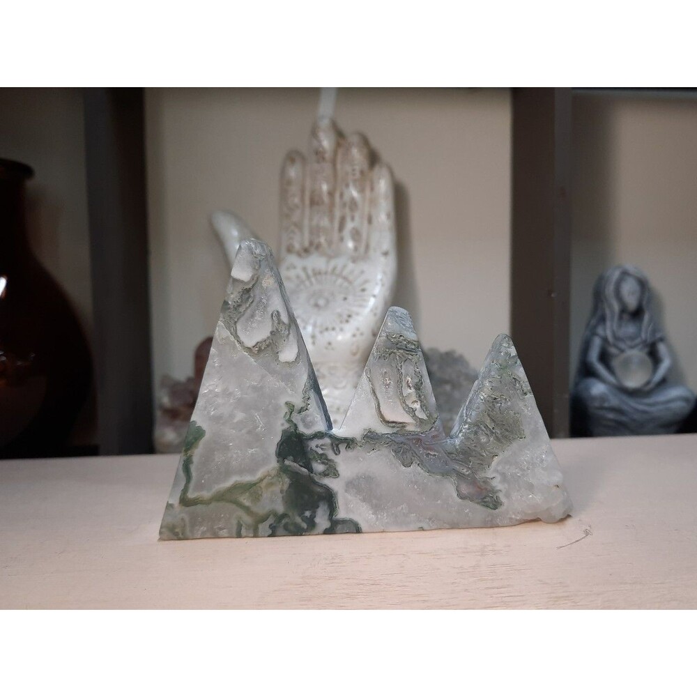 Carved Moss Agate Crystal Mountain - Picture 5 of 7